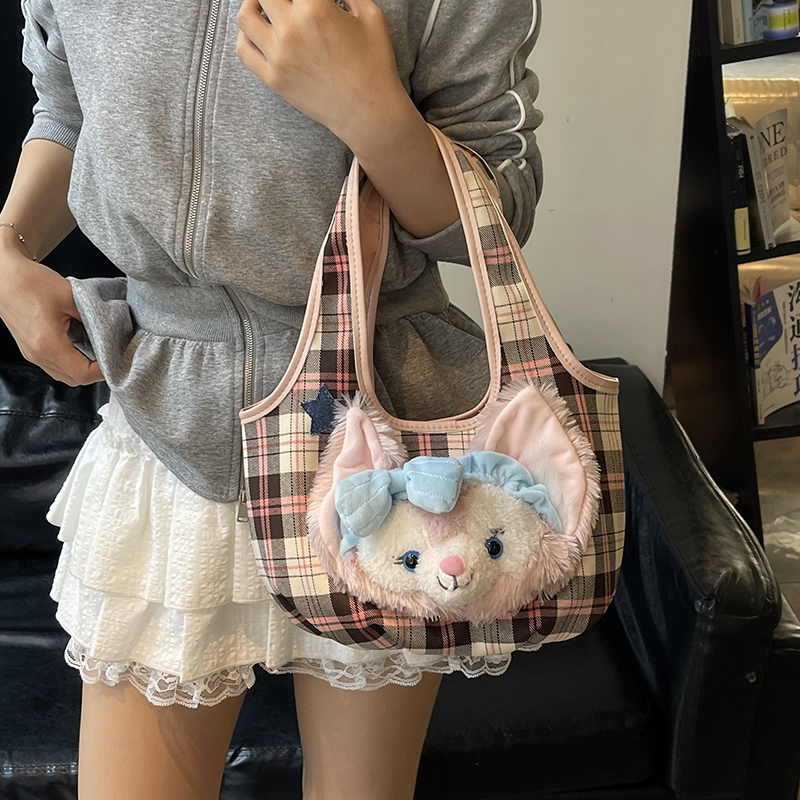 Plaid Canvas Tote Bag for Women - Cartoon Shirley Rose Design, Versatile Summer Shoulder & Underarm Bag, 2025 Fashion Trend Plaid Canvas Tote Bag for Women - Cartoon Shirley Rose Design, Versatile Summer Shoulder & Underarm Bag, 2025 Fashion Trend