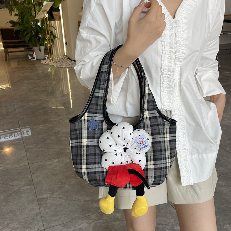 Plaid Canvas Tote Bag for Women - Cartoon Shirley Rose Design, Versatile Summer Shoulder & Underarm Bag, 2025 Fashion Trend Plaid Canvas Tote Bag for Women - Cartoon Shirley Rose Design, Versatile Summer Shoulder & Underarm Bag, 2025 Fashion Trend