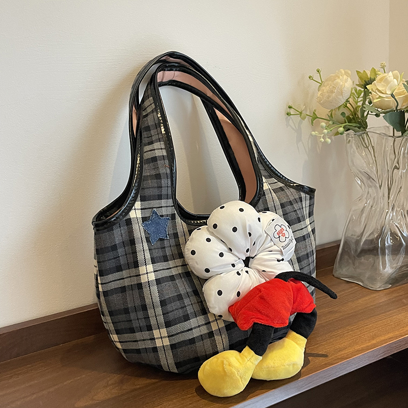 Plaid Canvas Tote Bag for Women - Cartoon Shirley Rose Design, Versatile Summer Shoulder & Underarm Bag, 2025 Fashion Trend Plaid Canvas Tote Bag for Women - Cartoon Shirley Rose Design, Versatile Summer Shoulder & Underarm Bag, 2025 Fashion Trend