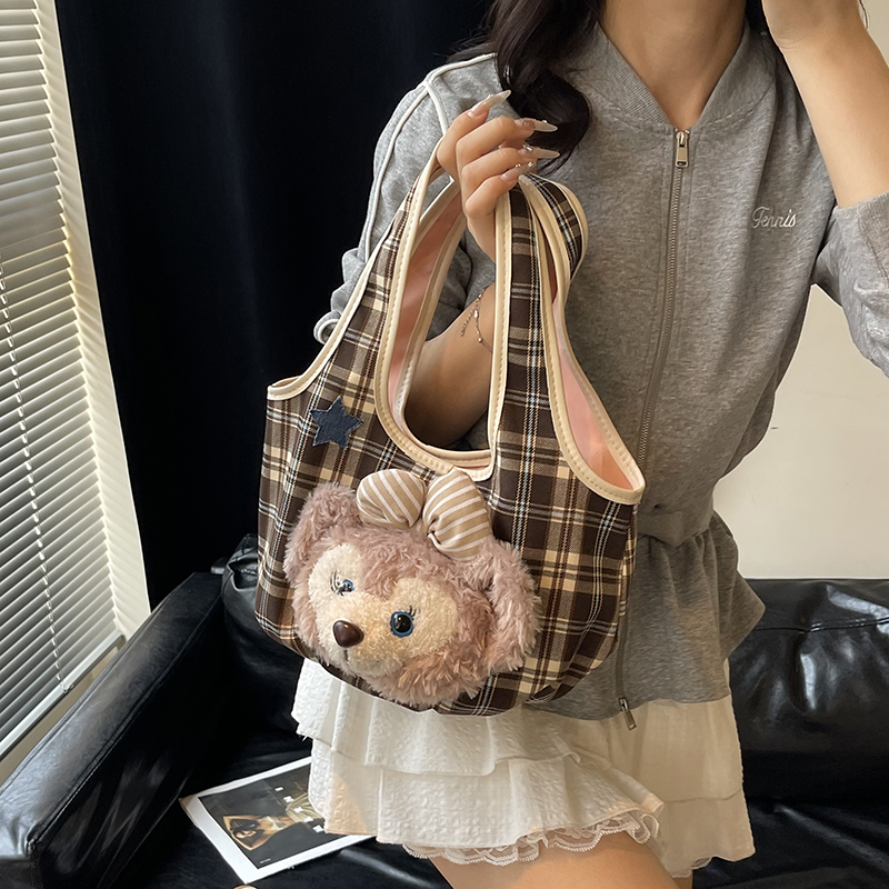 Plaid Canvas Tote Bag for Women - Cartoon Shirley Rose Design, Versatile Summer Shoulder & Underarm Bag, 2025 Fashion Trend Plaid Canvas Tote Bag for Women - Cartoon Shirley Rose Design, Versatile Summer Shoulder & Underarm Bag, 2025 Fashion Trend