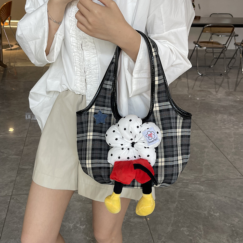 Plaid Canvas Tote Bag for Women - Cartoon Shirley Rose Design, Versatile Summer Shoulder & Underarm Bag, 2025 Fashion Trend Plaid Canvas Tote Bag for Women - Cartoon Shirley Rose Design, Versatile Summer Shoulder & Underarm Bag, 2025 Fashion Trend