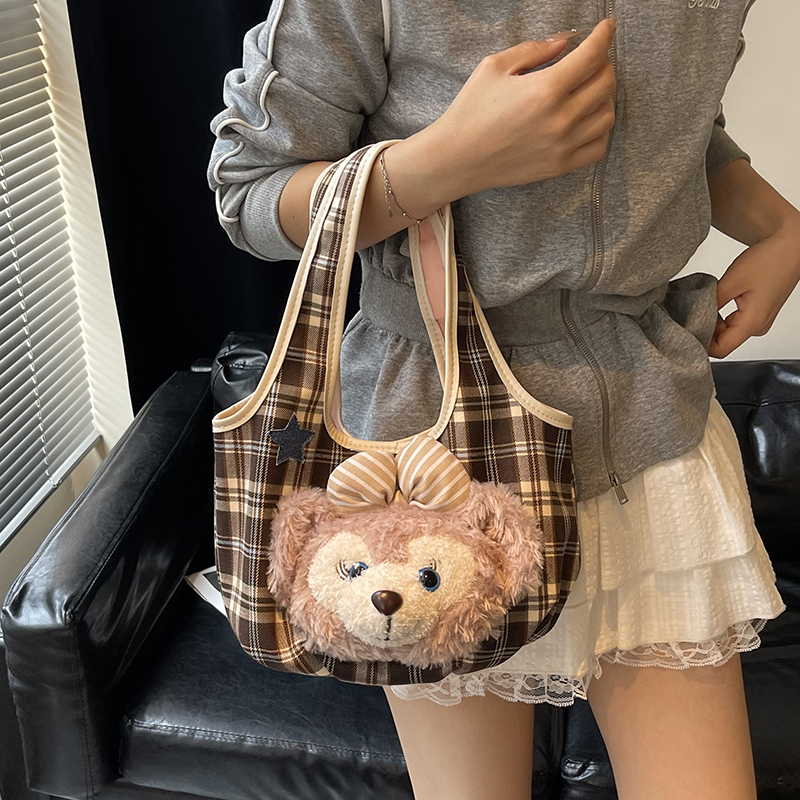 Plaid Canvas Tote Bag for Women - Cartoon Shirley Rose Design, Versatile Summer Shoulder & Underarm Bag, 2025 Fashion Trend Plaid Canvas Tote Bag for Women - Cartoon Shirley Rose Design, Versatile Summer Shoulder & Underarm Bag, 2025 Fashion Trend