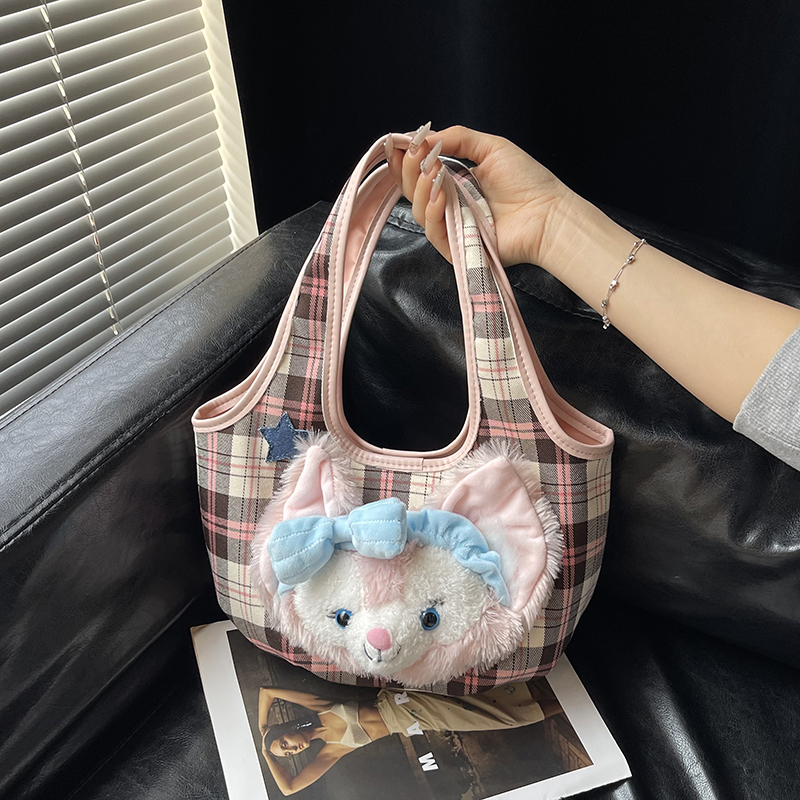 Plaid Canvas Tote Bag for Women - Cartoon Shirley Rose Design, Versatile Summer Shoulder & Underarm Bag, 2025 Fashion Trend Plaid Canvas Tote Bag for Women - Cartoon Shirley Rose Design, Versatile Summer Shoulder & Underarm Bag, 2025 Fashion Trend
