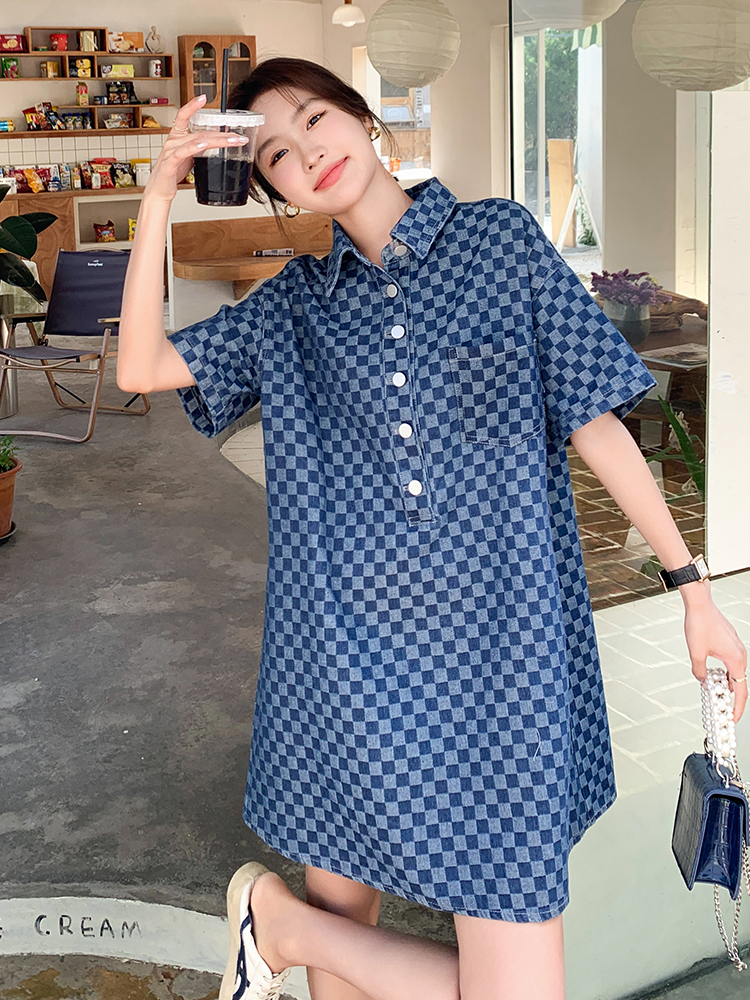 Plaid Denim Shirt Dress for Women - Summer 2025, College Style, Loose Fit, Casual Chic, Trendy 90s Vibe Plaid Denim Shirt Dress for Women - Summer 2025, College Style, Loose Fit, Casual Chic, Trendy 90s Vibe