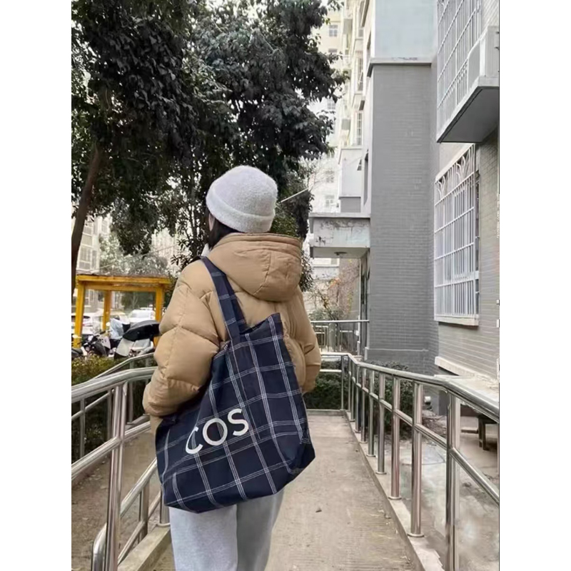 Plaid Letter Canvas Tote Bag - Large Capacity Shoulder Handbag for Commuters and Students - 2025 Autumn Style