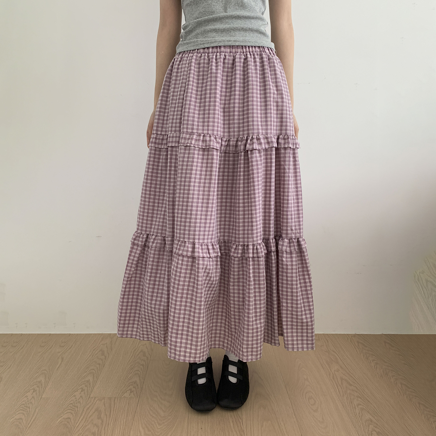 Plaid Pleated A-Line Midi Skirt in Japanese Style - Vintage Loose Long Skirt for Artistic Girls, 90s-Inspired Fashion
