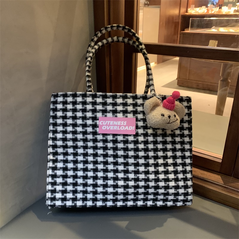 Plaid Wool Tote Bag - Large Capacity, Versatile Design for Classes and Commuting, Women's Laptop Bag, Spring 2025 Style