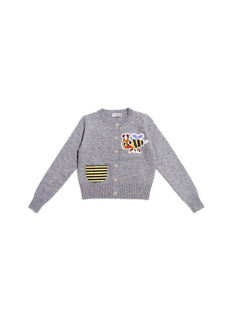 Playful Gray Little Bee Knitted Cardigan - Thin Short Outerwear for Y2K and 90s Inspired Style Playful Gray Little Bee Knitted Cardigan - Thin Short Outerwear for Y2K and 90s Inspired Style