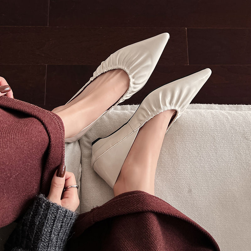 Pleated Pointed-Toe Flats for Women - 2025 New Fairy Style Soft Sole Elegant Niche Design Shoes for Y2K and Vintage Fashion