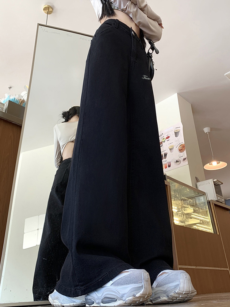 Plus Size Black Flared Jeans for Women, Stretchy Loose Wide-Leg Bell-Bottom Pants for Pear-Shaped Figures, Slimming Fit Plus Size Black Flared Jeans for Women, Stretchy Loose Wide-Leg Bell-Bottom Pants for Pear-Shaped Figures, Slimming Fit