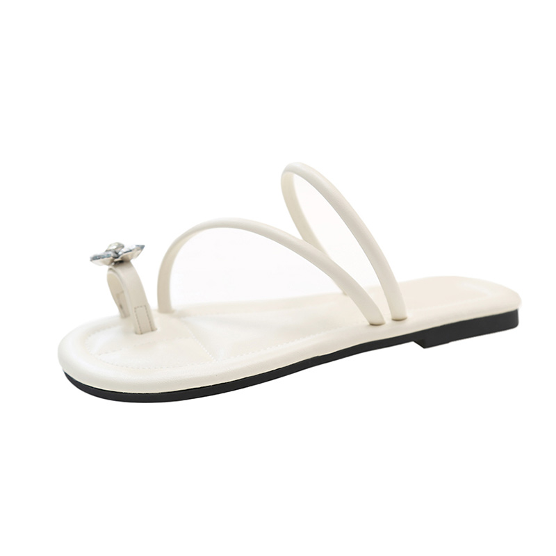 Plus Size Women's Rhinestone Flat Thong Sandals - Fairy Style Roman Slippers for Summer, Sizes 40-43