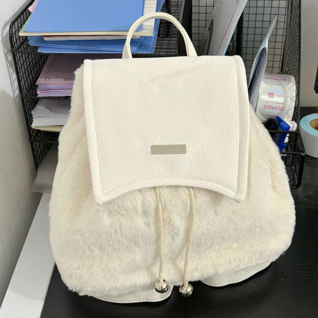 Plush Double Shoulder Bag for Women - Sweet and Cute Autumn Winter Backpack 2024, Trendy Student Style