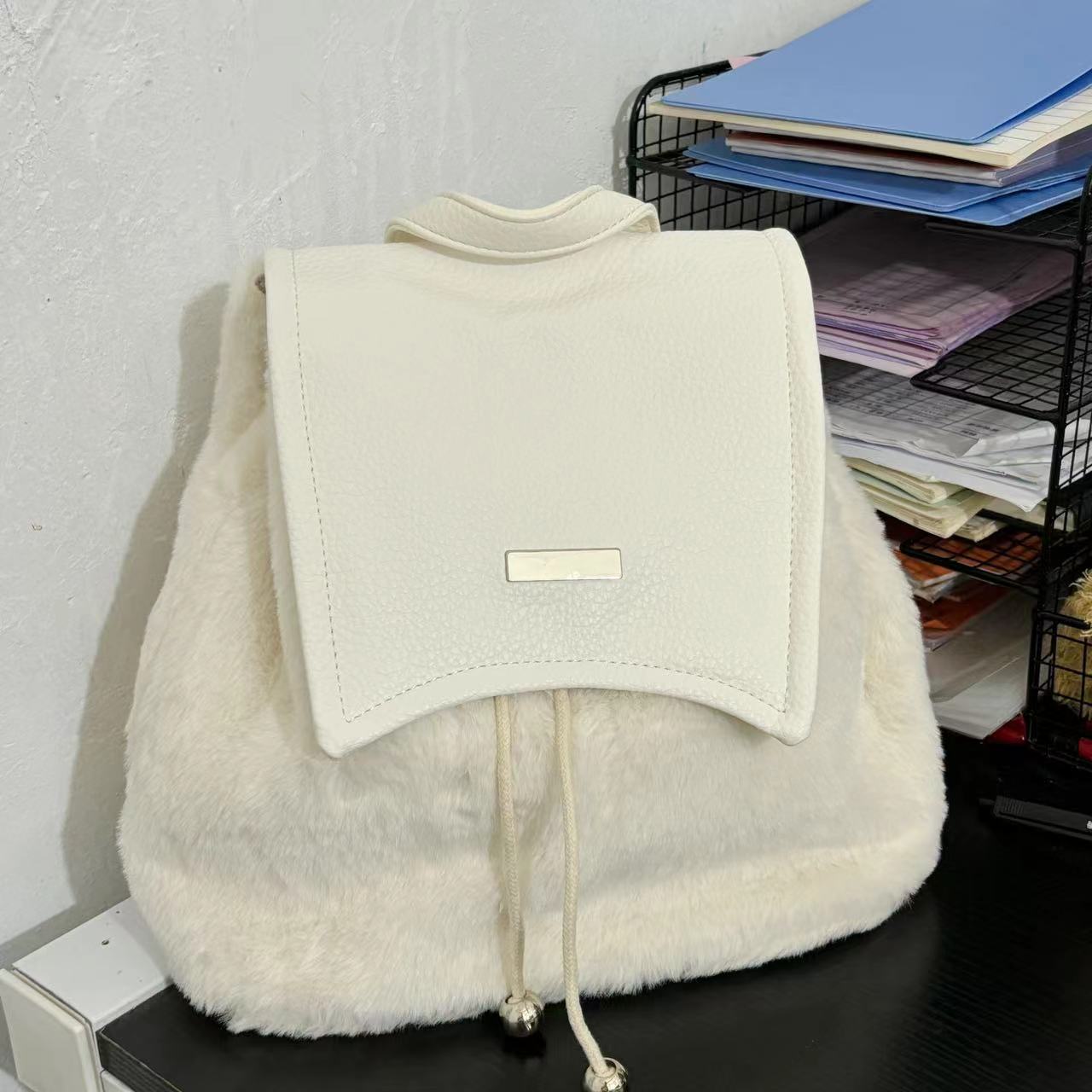 Plush Double Shoulder Bag for Women - Sweet and Cute Autumn Winter Backpack 2024, Trendy Student Style