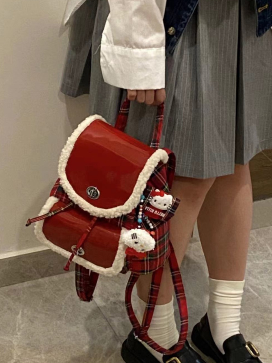 Plush Soft Leather Backpack for Women - American College Style Lamb Wool Handbag, Trendy 2025 Christmas Fashion Accessory