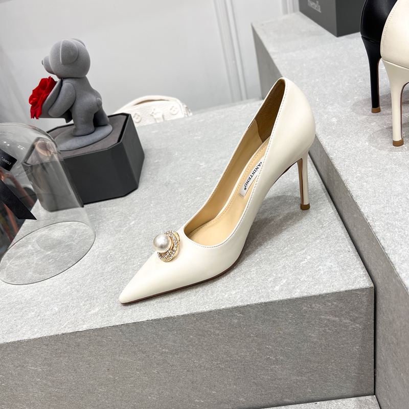 Pointed Pearl Buckle High Heels for Women - Autumn Gentle Forest Girl Style, Thin Heel, Elegant Fashion Footwear