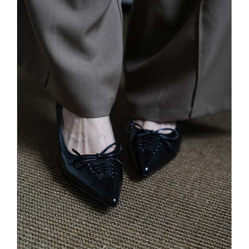 Pointed Toe Bow Flat Shoes for Women - Elegant Thin Heel Mid-Heels, Ultra-Soft Design, Perfect for All Seasons