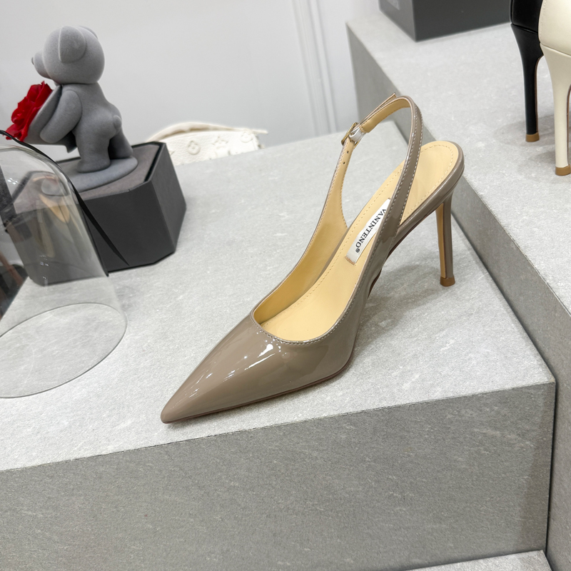 Pointed Toe Gray Backless High-Heeled Sandals for Summer 2025 - European American Style Slimming Work Footwear