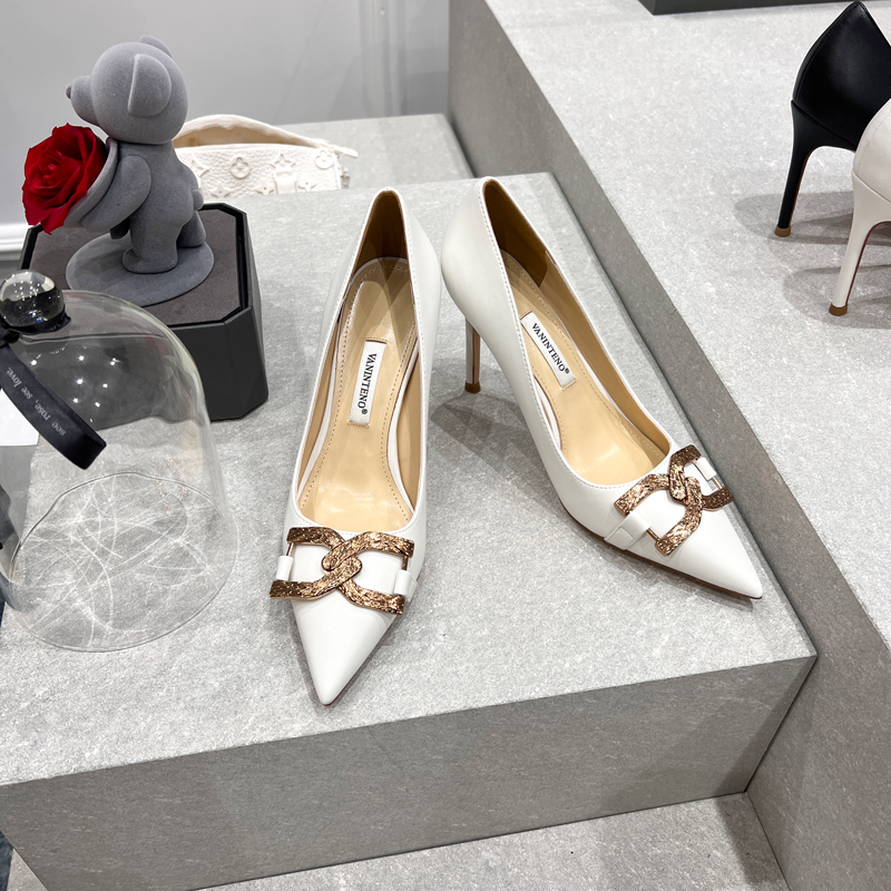 Pointed Toe High Heels with Metal Square Buckle - 2025 Autumn Women's Fashion Thin Heel Shoes