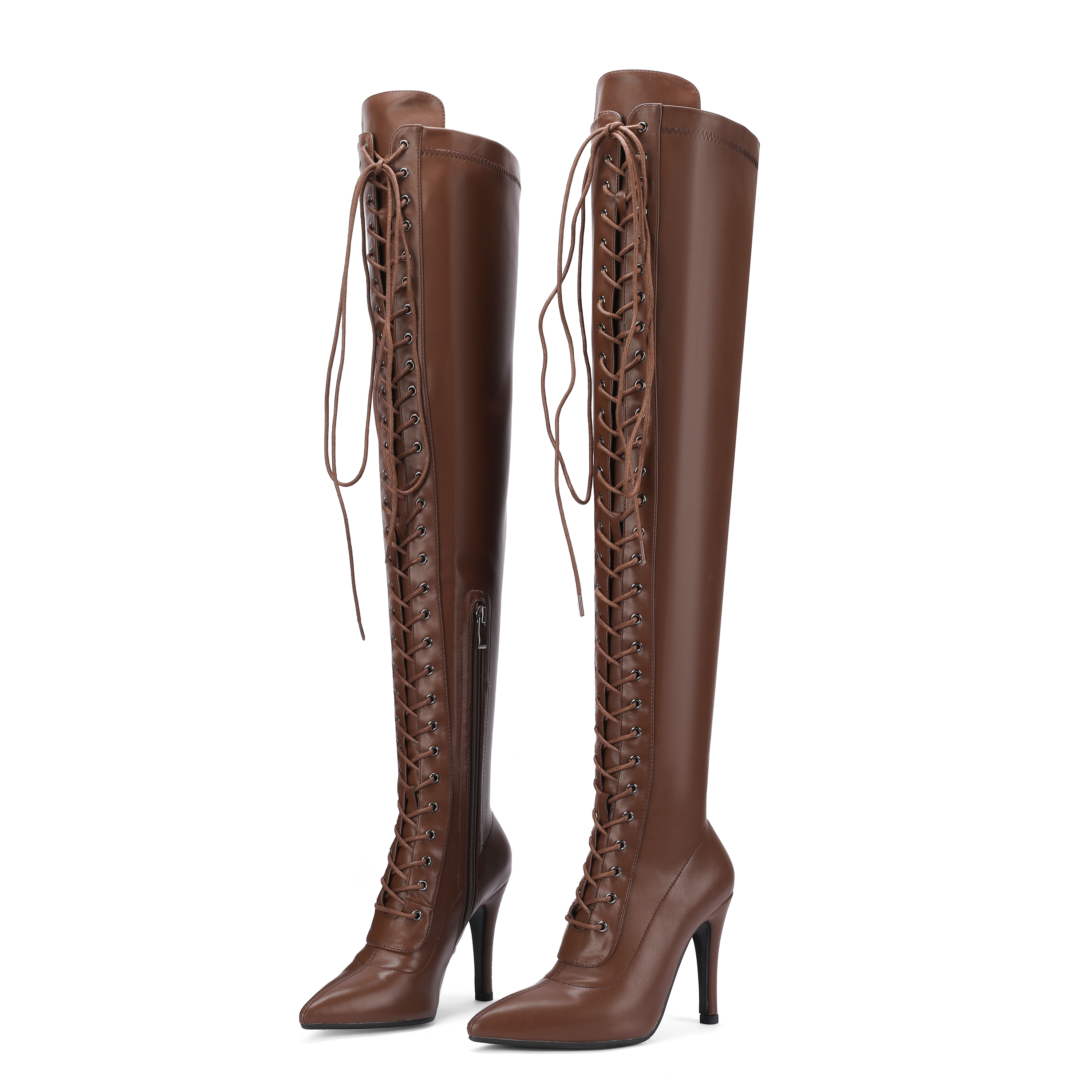 Pointed Toe Jazz Dance High Heels, Over-the-Knee Lace-Up Long Boots - Thin Heel, Sexy Plus Size, European & American Style