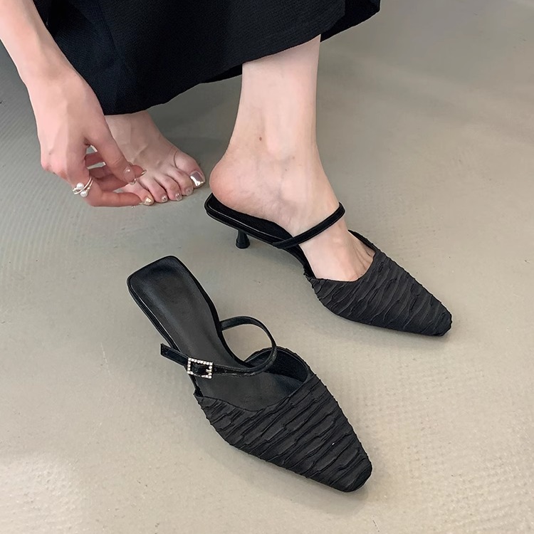 Pointed Toe Open-Toe Mules Flats for Women, 2025 Spring Summer Fashion, Elegant Temperament Style for Skirts and Dresses