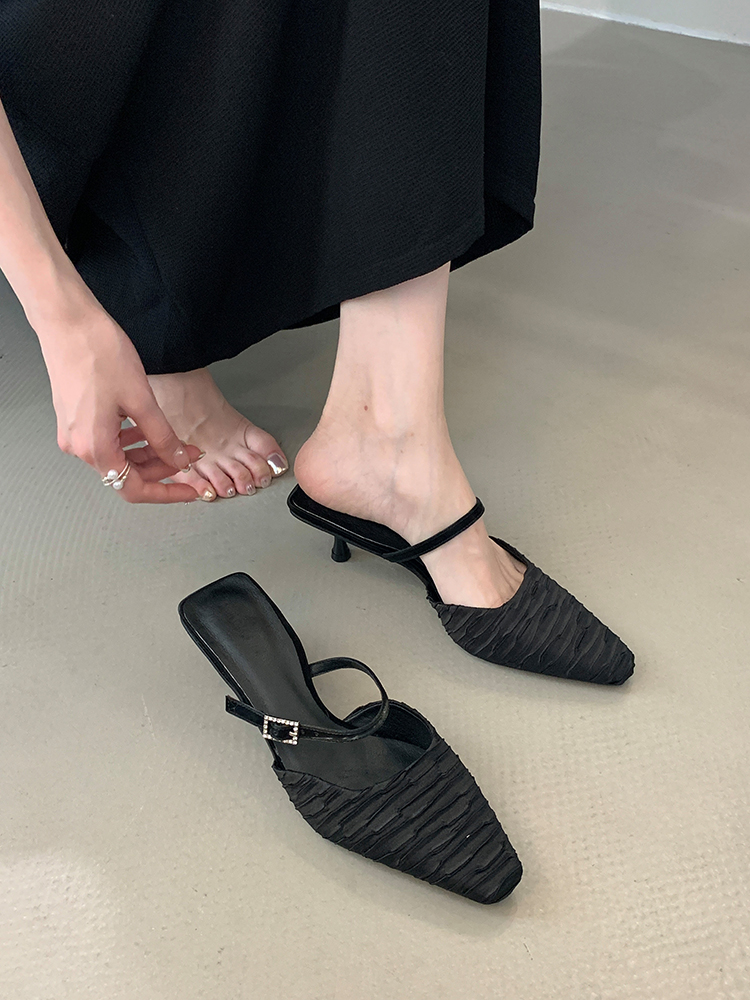 Pointed Toe Open-Toe Mules Flats for Women, 2025 Spring Summer Fashion, Elegant Temperament Style for Skirts and Dresses