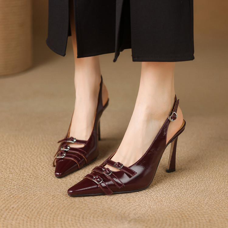 Pointed Toe Red Bottom Women's Nude Flats - Elegant Backless Peep Toe Stiletto High Heels for Versatile 2025 Style