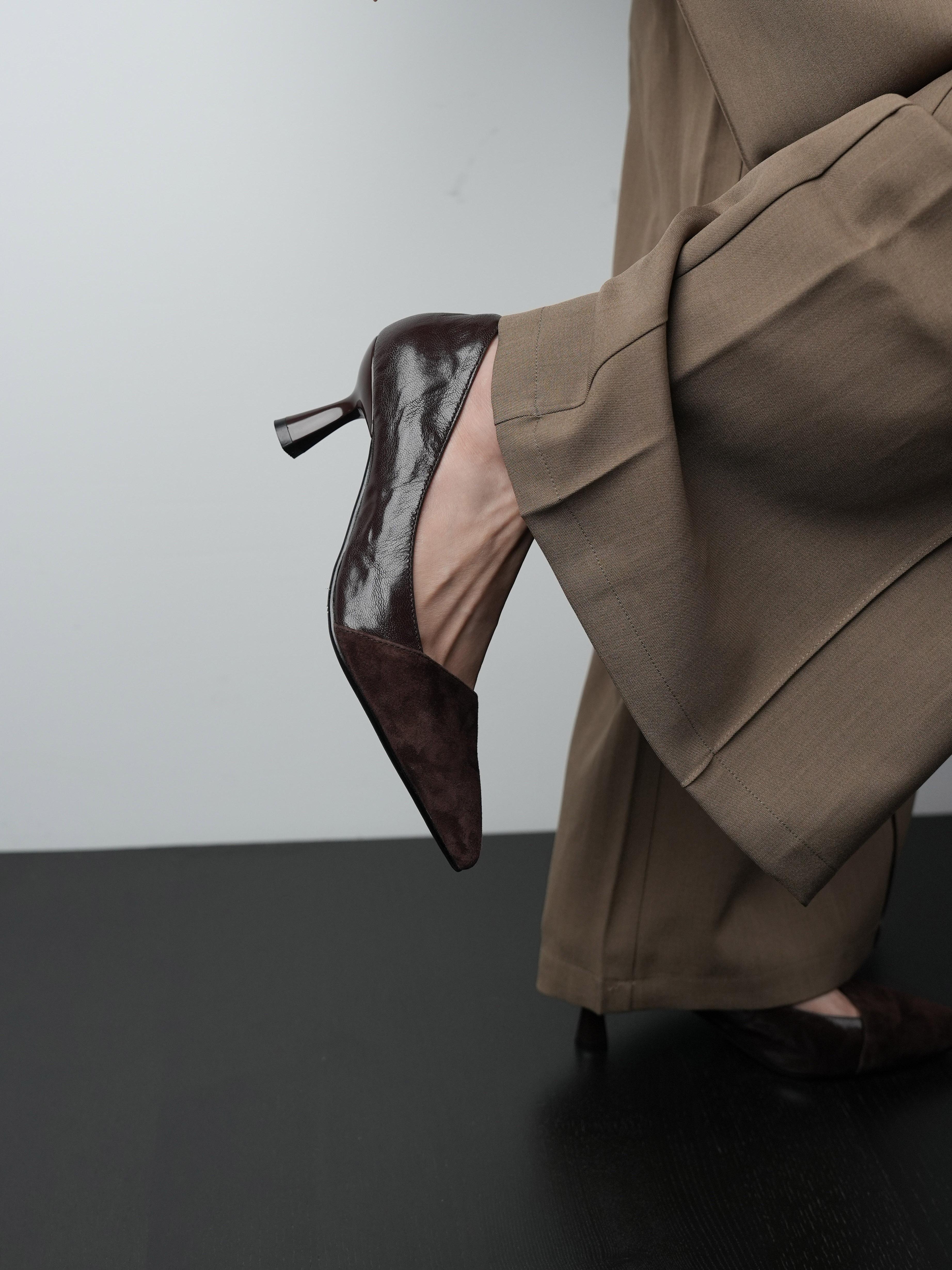 Pointed Toe Spliced High Heels for Women, Thin Mid-Heel Minimalist Commuting Flats, Chanel-Inspired Office Shoes