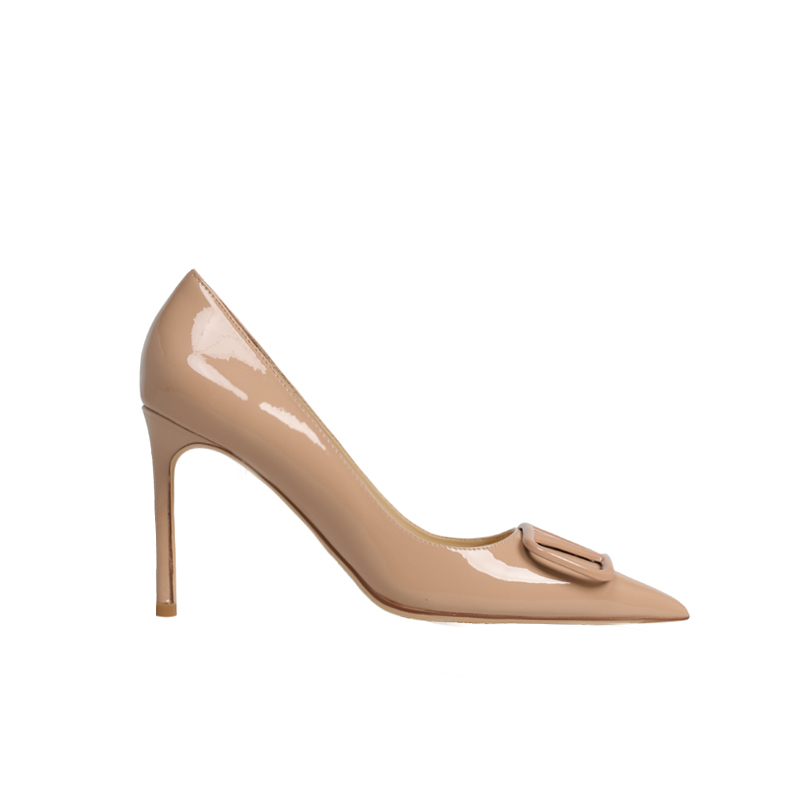 Pointed Toe Stiletto High Heels in Nude with V Buckle - Elegant Leather Autumn Shoes for 2025 Pointed Toe Stiletto High Heels in Nude with V Buckle - Elegant Leather Autumn Shoes for 2025