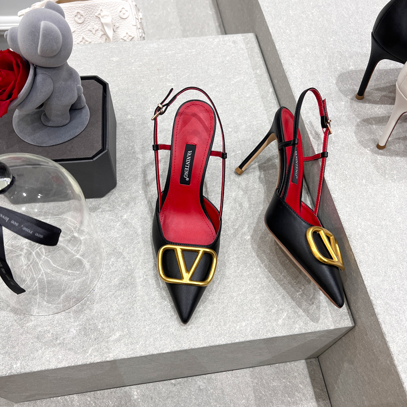 Pointed Toe V-Buckle Party Sandals for Women - Hollow Fine Strap, Closed Toe, Thin Heel, Black with Red Sole, Chic Evening Footwear Pointed Toe V-Buckle Party Sandals for Women - Hollow Fine Strap, Closed Toe, Thin Heel, Black with Red Sole, Chic Evening Footwear