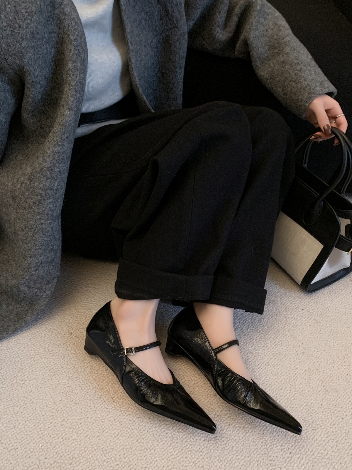 Pointed Toe Wrinkled Strap Mary Jane Shoes for Women - Genuine Leather Low Heel - Retro European American Style Spring Footwear Pointed Toe Wrinkled Strap Mary Jane Shoes for Women - Genuine Leather Low Heel - Retro European American Style Spring Footwear