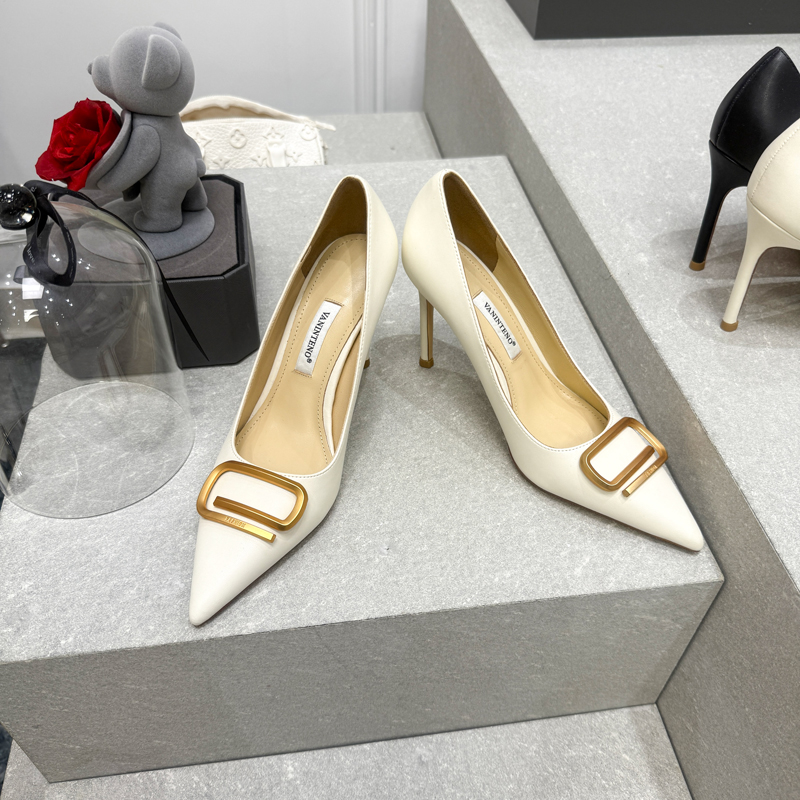 Pointed White Metal Buckle Ultra-High Heel Elegant Single Shoes for Women - Spring European American Style