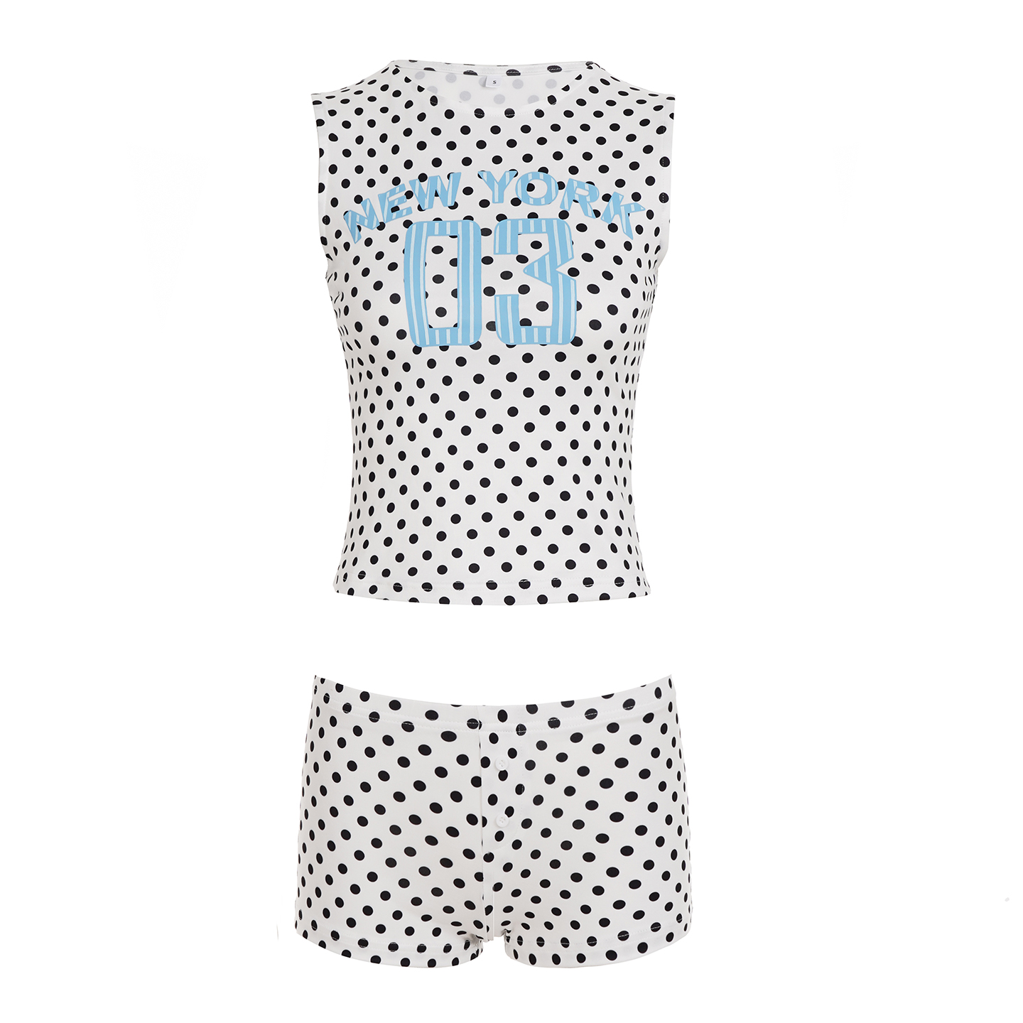 Polka Dot Letter Print Round Neck Sleeveless Vest & Low Waist Super Short Shorts Two-Piece Set for Summer Fashion