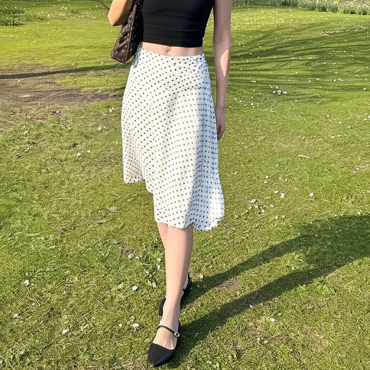 Polka Dot Print Low Waist Irregular Hem Layered Tulle Ruffle Midi Skirt - Sweet Girl Style, French Fashion, Y2K Chic Polka Dot Print Low Waist Irregular Hem Layered Tulle Ruffle Midi Skirt - Sweet Girl Style, French Fashion, Y2K Chic