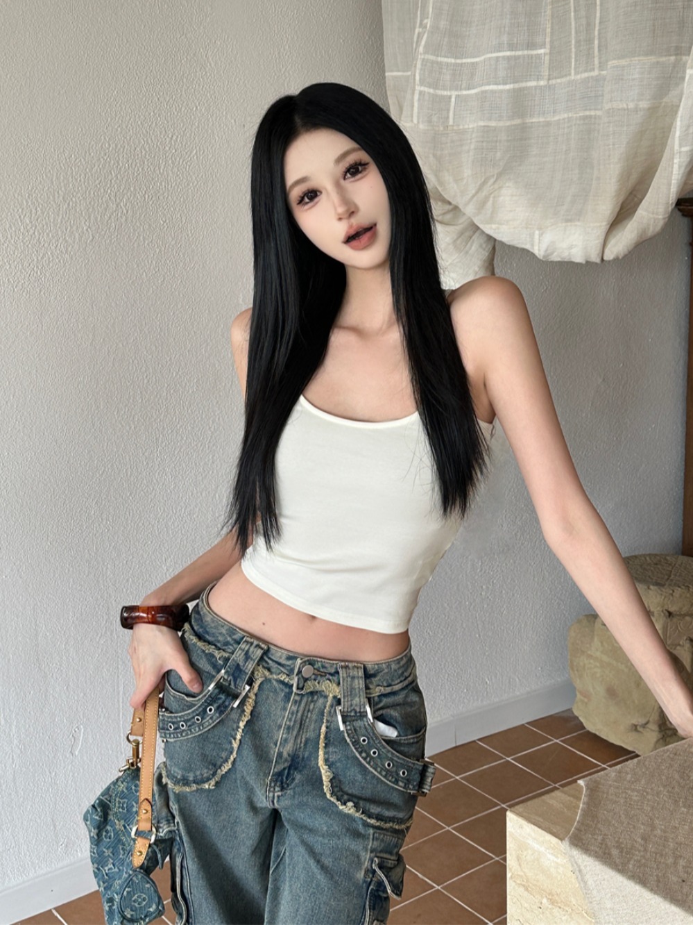 Polka Dot Star Spaghetti Strap Tank Top for Women - Slim Fit Summer Style, Beach Vacation Essential, No Padding Polka Dot Star Spaghetti Strap Tank Top for Women - Slim Fit Summer Style, Beach Vacation Essential, No Padding