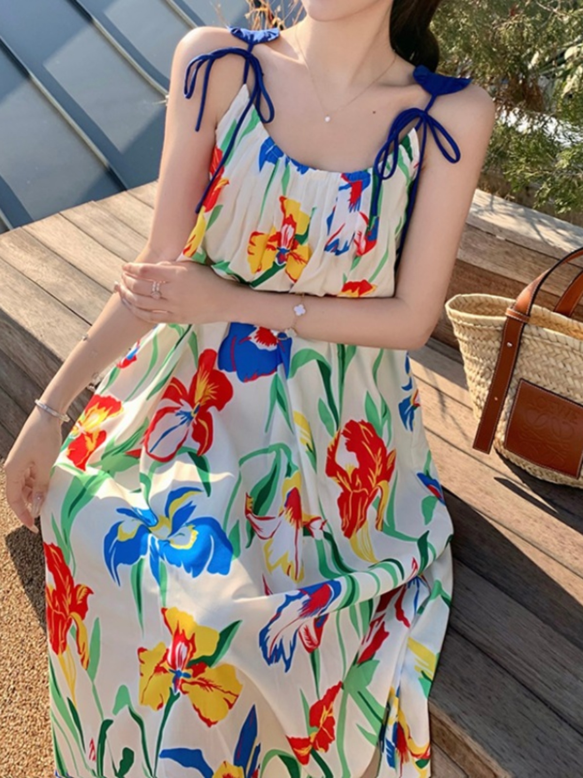 Printed Camisole Dress for Women - Long Beach Skirt for Summer Vacation, Travel, and Hainan Getaways