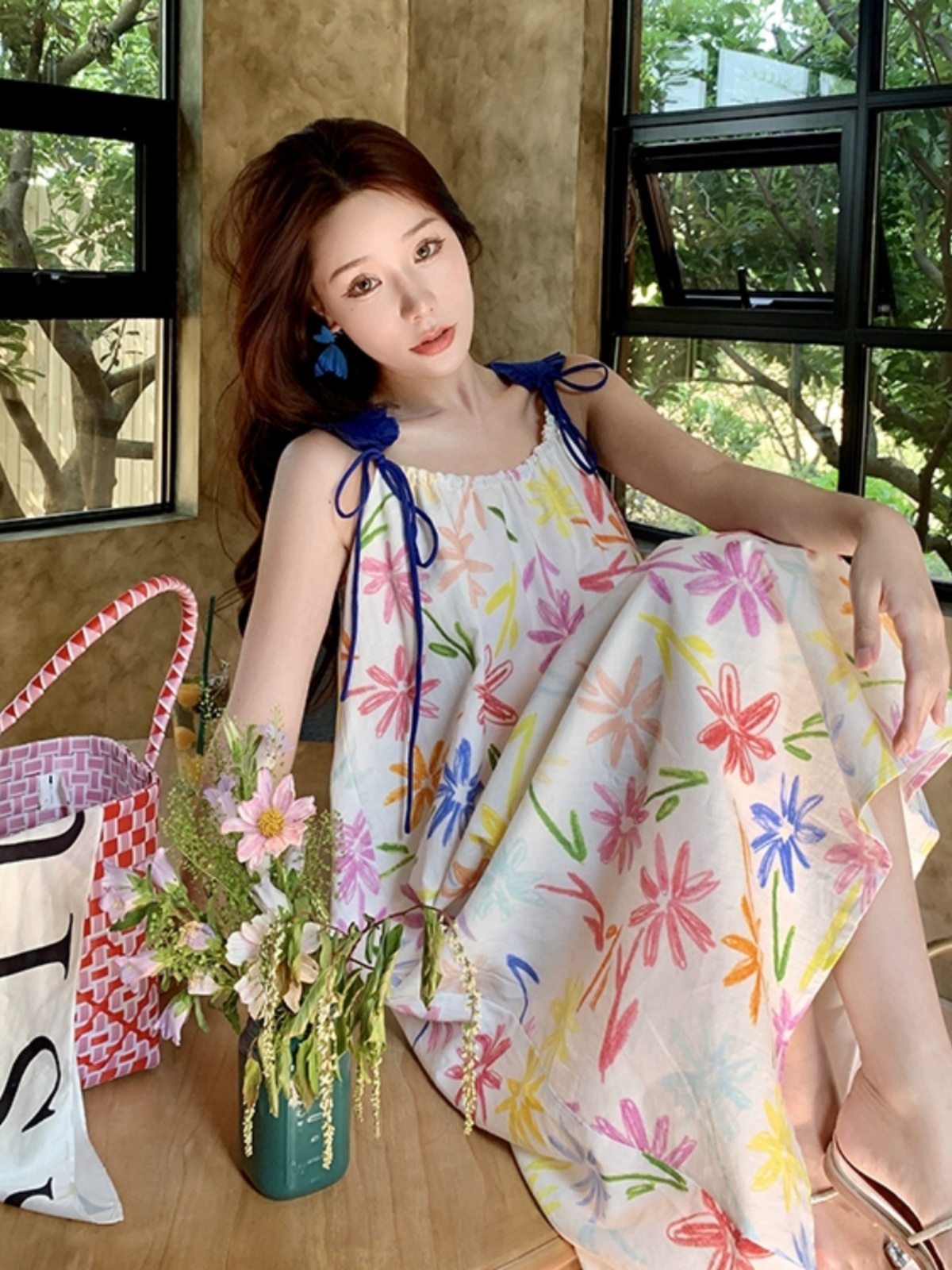 Printed Camisole Dress for Women - Long Beach Skirt for Summer Vacation, Travel, and Hainan Getaways Printed Camisole Dress for Women - Long Beach Skirt for Summer Vacation, Travel, and Hainan Getaways