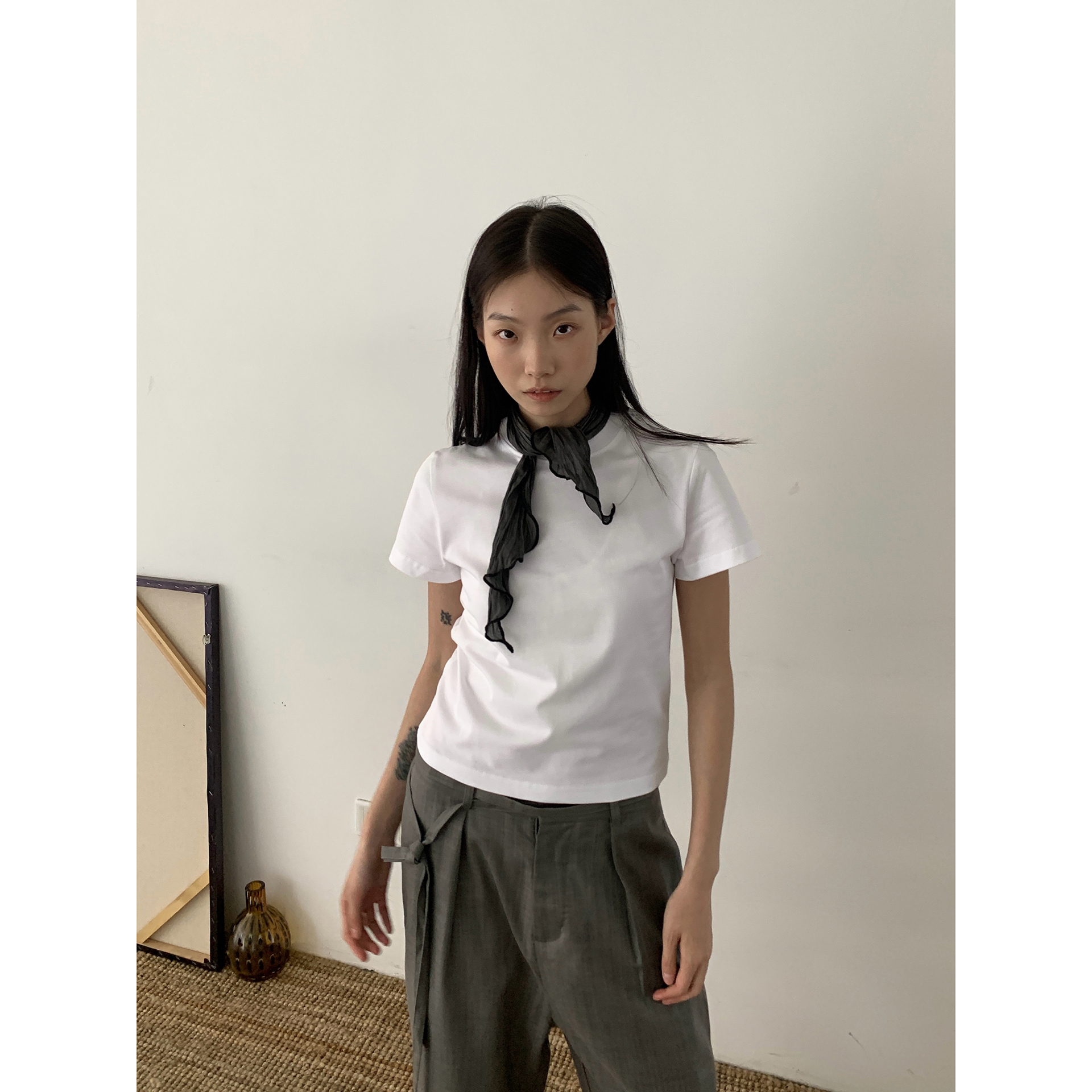 Pure Cotton Fitted Shoulder Short Sleeve T-Shirt for Men and Women, Round Neck, Casual Summer Essential, Versatile Basic Top