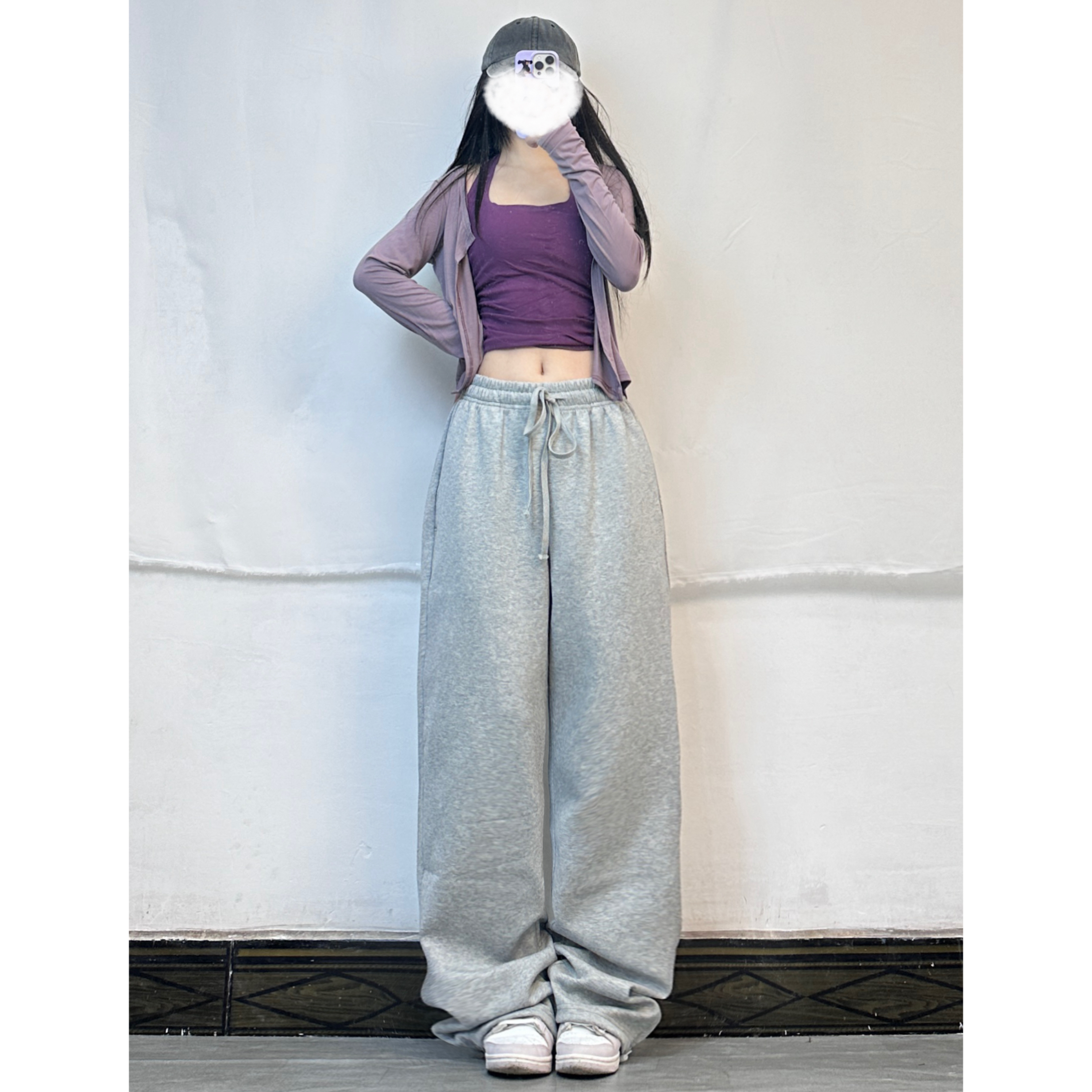 Purple Gray Jazz Dance Set - Kpop Style Loose Slim Fit Top with Long Pants for Women - Trendy Activewear for Dance and Fitness Purple Gray Jazz Dance Set - Kpop Style Loose Slim Fit Top with Long Pants for Women - Trendy Activewear for Dance and Fitness