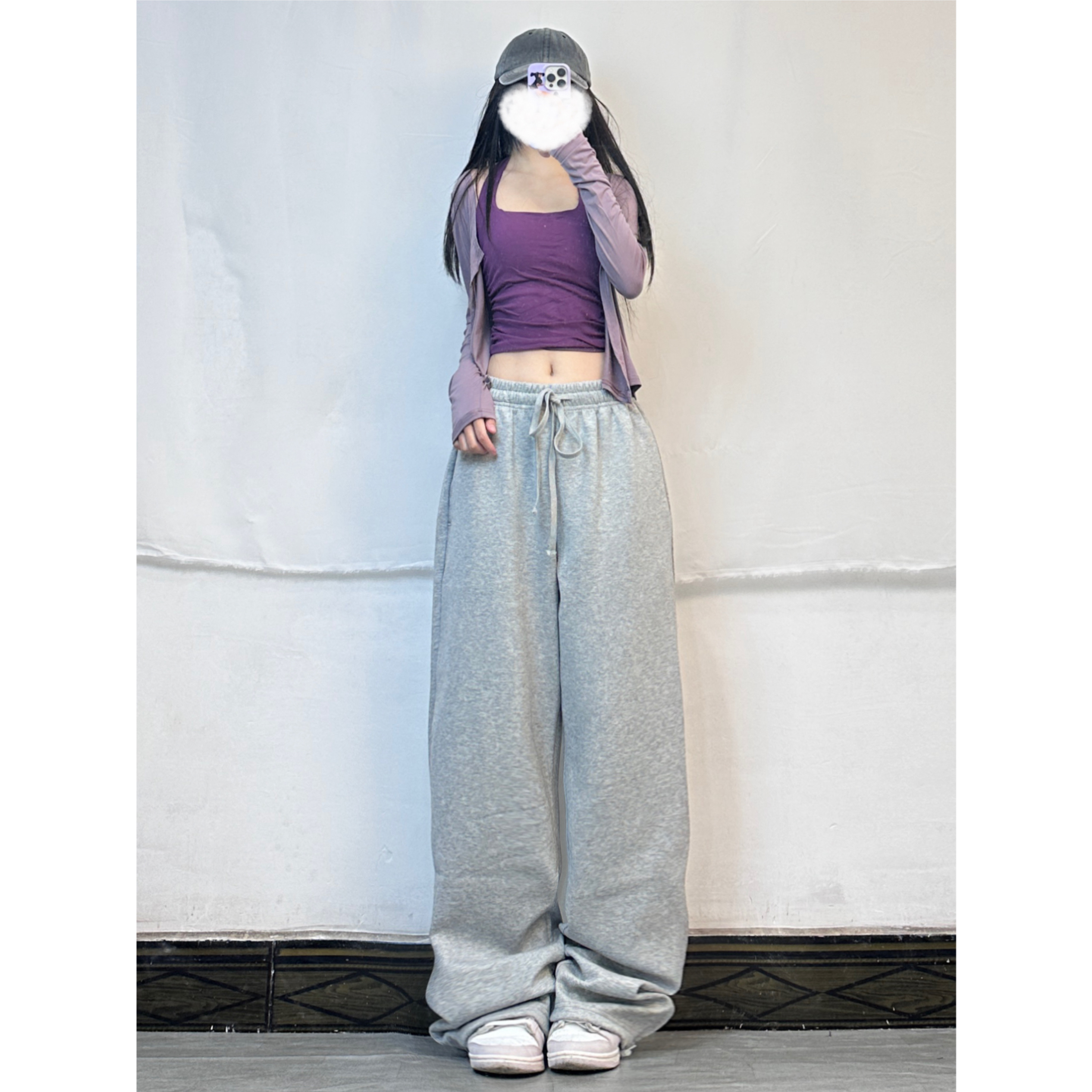 Purple Gray Jazz Dance Set - Kpop Style Loose Slim Fit Top with Long Pants for Women - Trendy Activewear for Dance and Fitness Purple Gray Jazz Dance Set - Kpop Style Loose Slim Fit Top with Long Pants for Women - Trendy Activewear for Dance and Fitness