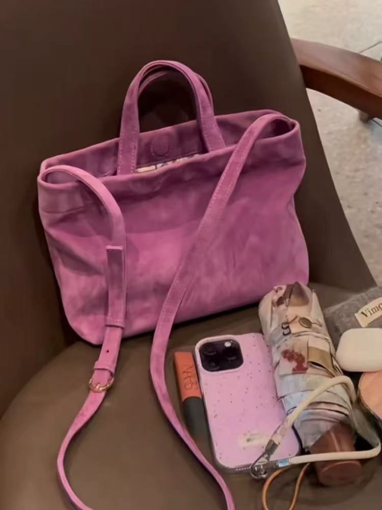 Purple Minimalist Suede Tote Bag - Large Capacity Shoulder Crossbody for Work and Commute, Chic Y2K Style