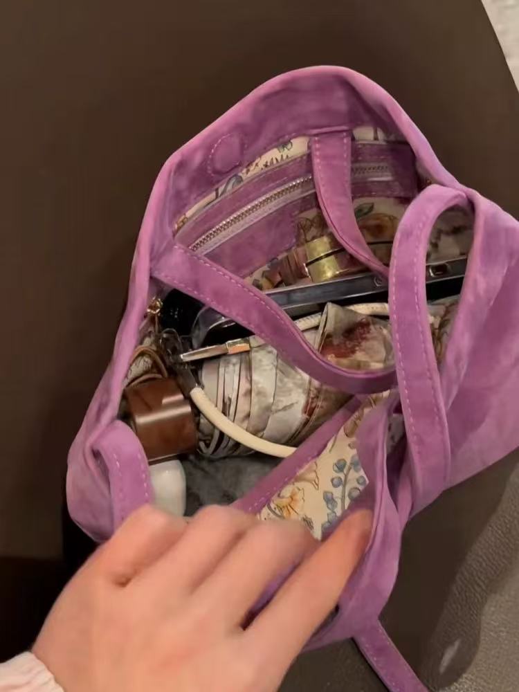 Purple Minimalist Suede Tote Bag - Large Capacity Shoulder Crossbody for Work and Commute, Chic Y2K Style