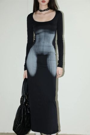 Quick Outfits, Modest Fashion Outfits Ideas 3D Body Print Maxi Dress