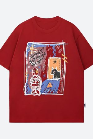 Quick Outfits, Modest Fashion Outfits Ideas Abstract Sketch Graphic Tee