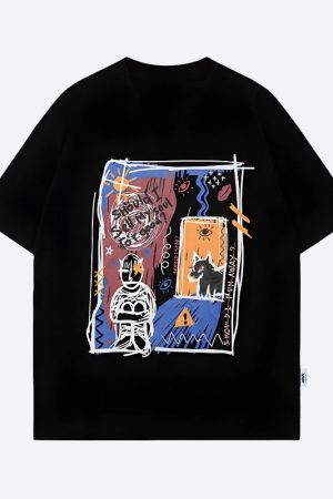 Quick Outfits, Modest Fashion Outfits Ideas Abstract Sketch Graphic Tee