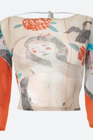 Quick Outfits, Modest Fashion Outfits Ideas Abstract Woman Backless Crop Top