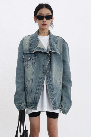 Quick Outfits, Modest Fashion Outfits Ideas Acubi Asymmetrical Denim Jacket