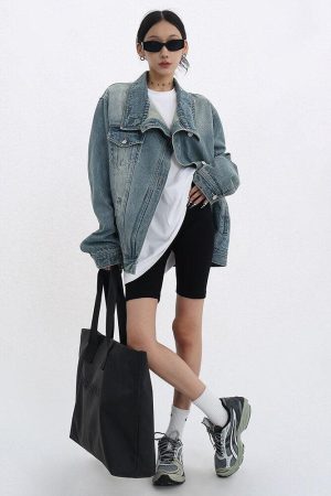 Quick Outfits, Modest Fashion Outfits Ideas Acubi Asymmetrical Denim Jacket