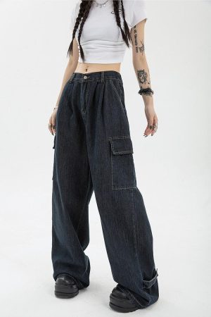 Quick Outfits, Modest Fashion Outfits Ideas Acubi Dark Wash Cargo Jeans