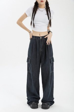 Quick Outfits, Modest Fashion Outfits Ideas Acubi Dark Wash Cargo Jeans