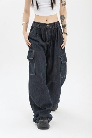 Quick Outfits, Modest Fashion Outfits Ideas Acubi Dark Wash Cargo Jeans